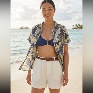 Tahari Multicolor Leaf Print Linen Shirt